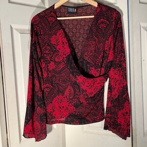Torrid Red and Black Floral Paisley Blouse